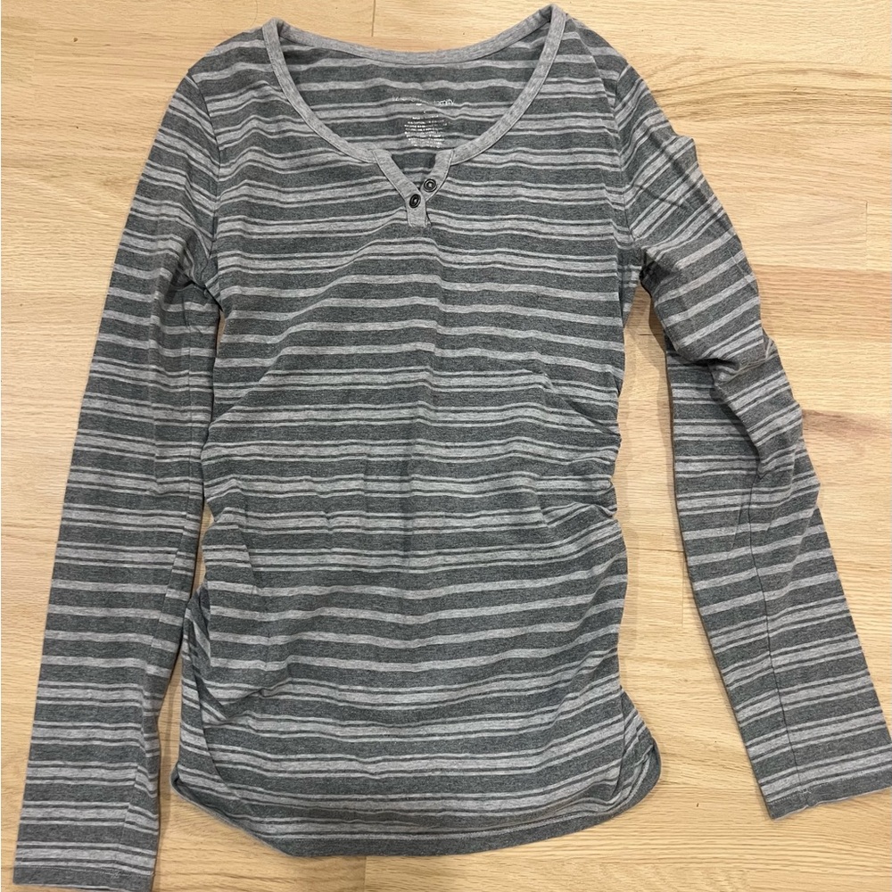 Liz Lange Maternity Charcoal and Light Gray Striped Long Sleeve Top